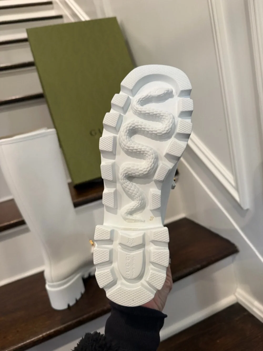 Gucci White Rubber Rain Boots with Gold Horsebit - Picture 8 of 9